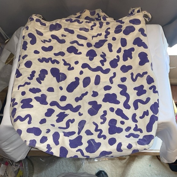 Baggu Duck Bag Shopper Canvas Tote Leopard Print Purple White Machine Washable - Picture 3 of 11